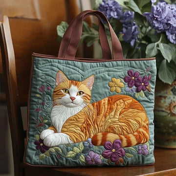 Spacious and Lightweight Red Cat Quilted Tote