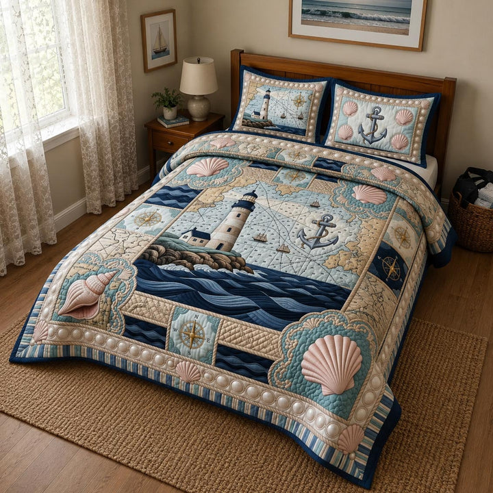 Sea Escape 3-Piece Quilted Bedspread Set
