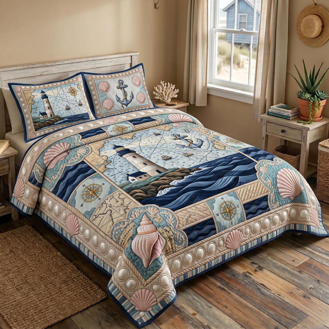 Sea Escape 3-Piece Quilted Bedspread Set