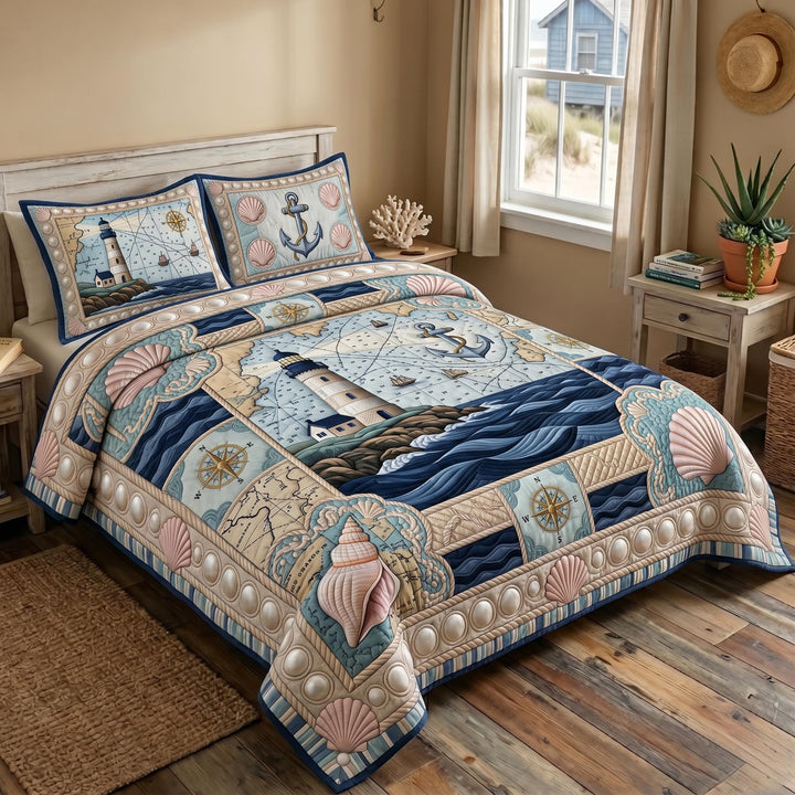 Sea Escape 3-Piece Quilted Bedspread Set