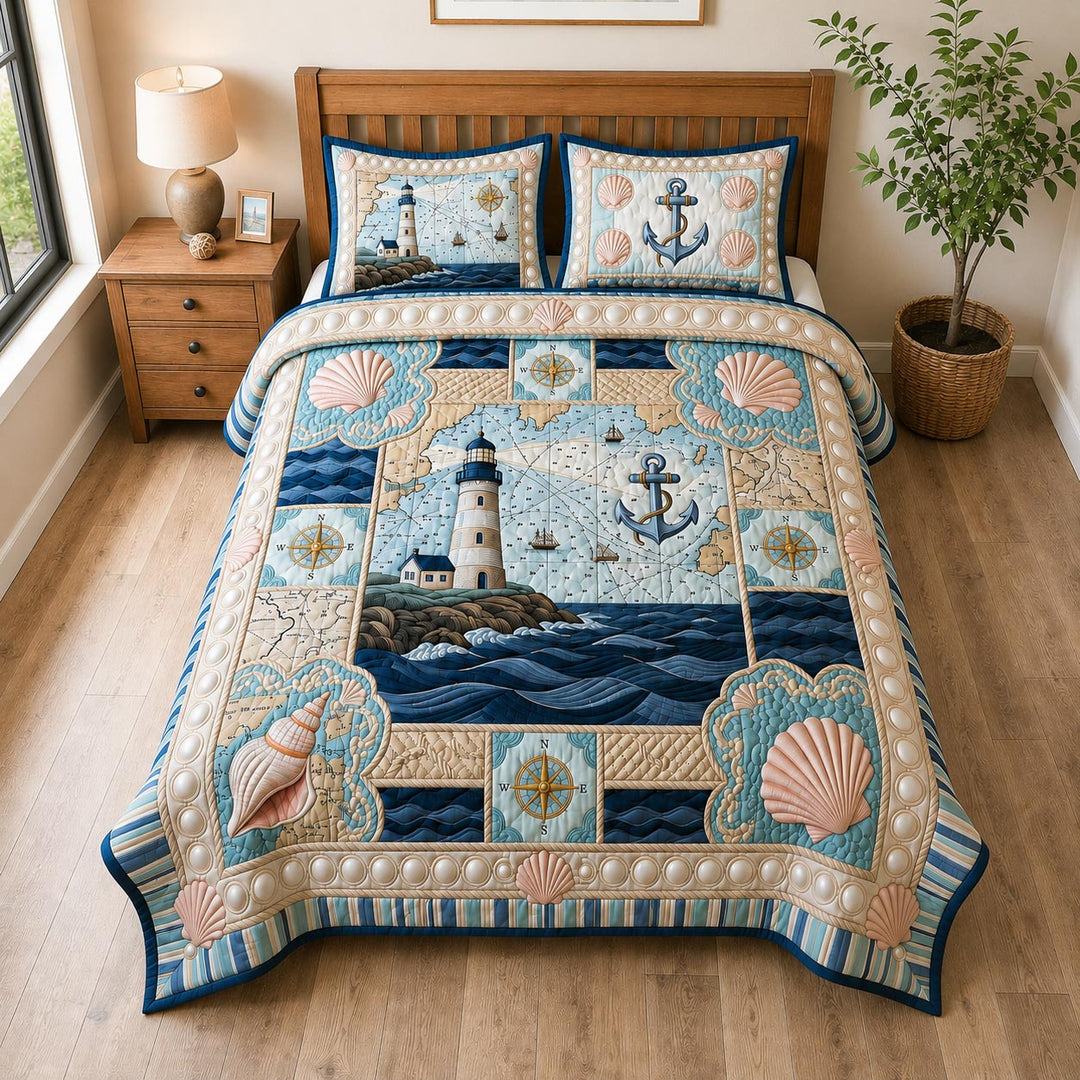 Sea Escape 3-Piece Quilted Bedspread Set