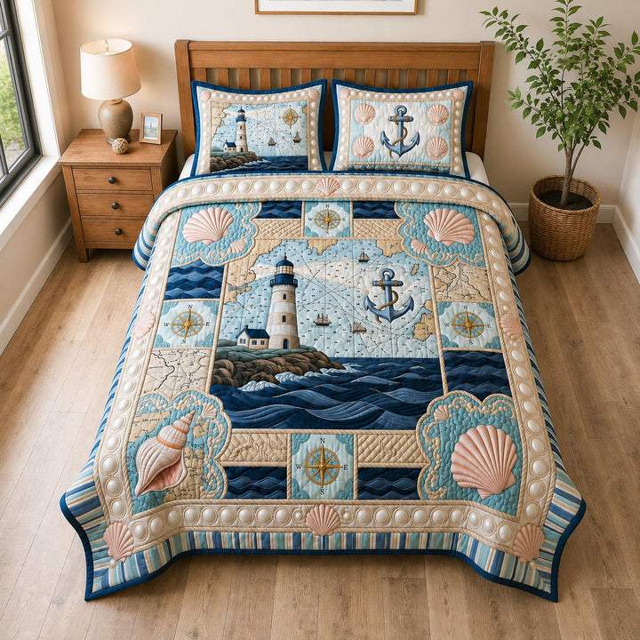 Sea Escape 3-Piece Quilted Bedspread Set