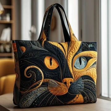 Spacious and Lightweight Quilted Bag - Enigmatic Cat Design