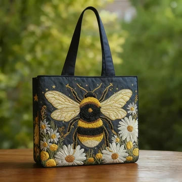 Elegant and Functional Artisanal Bag Featuring Bees, Daisies, and Stars