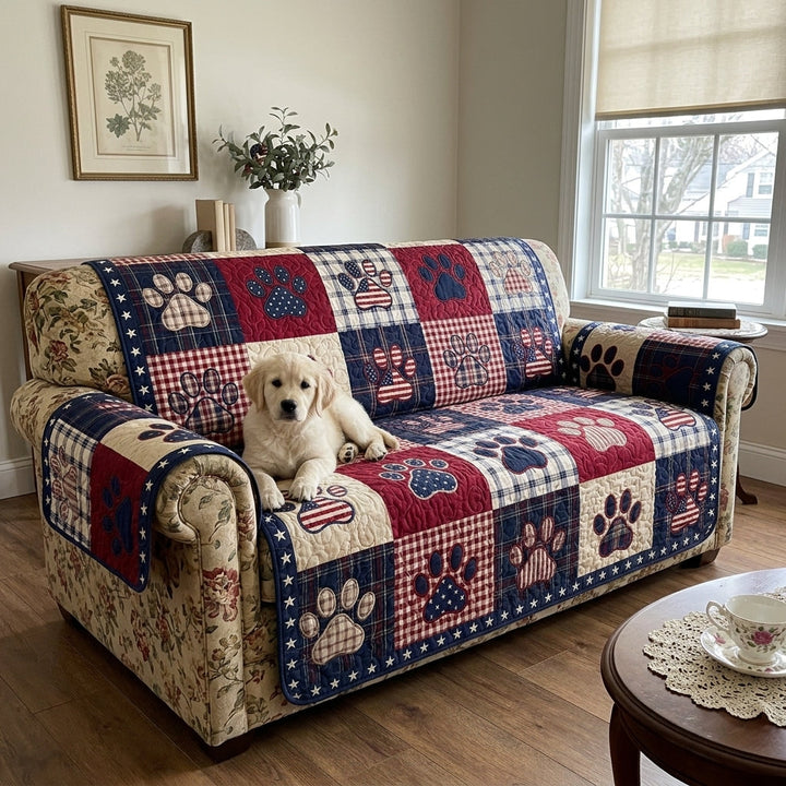 Quilted Sofa Cover with Patriotic Pawprint Design - NCU0NTV1065