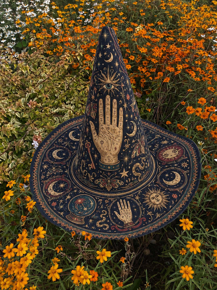 Mystic Moon Handcrafted Quilted Witch Hat