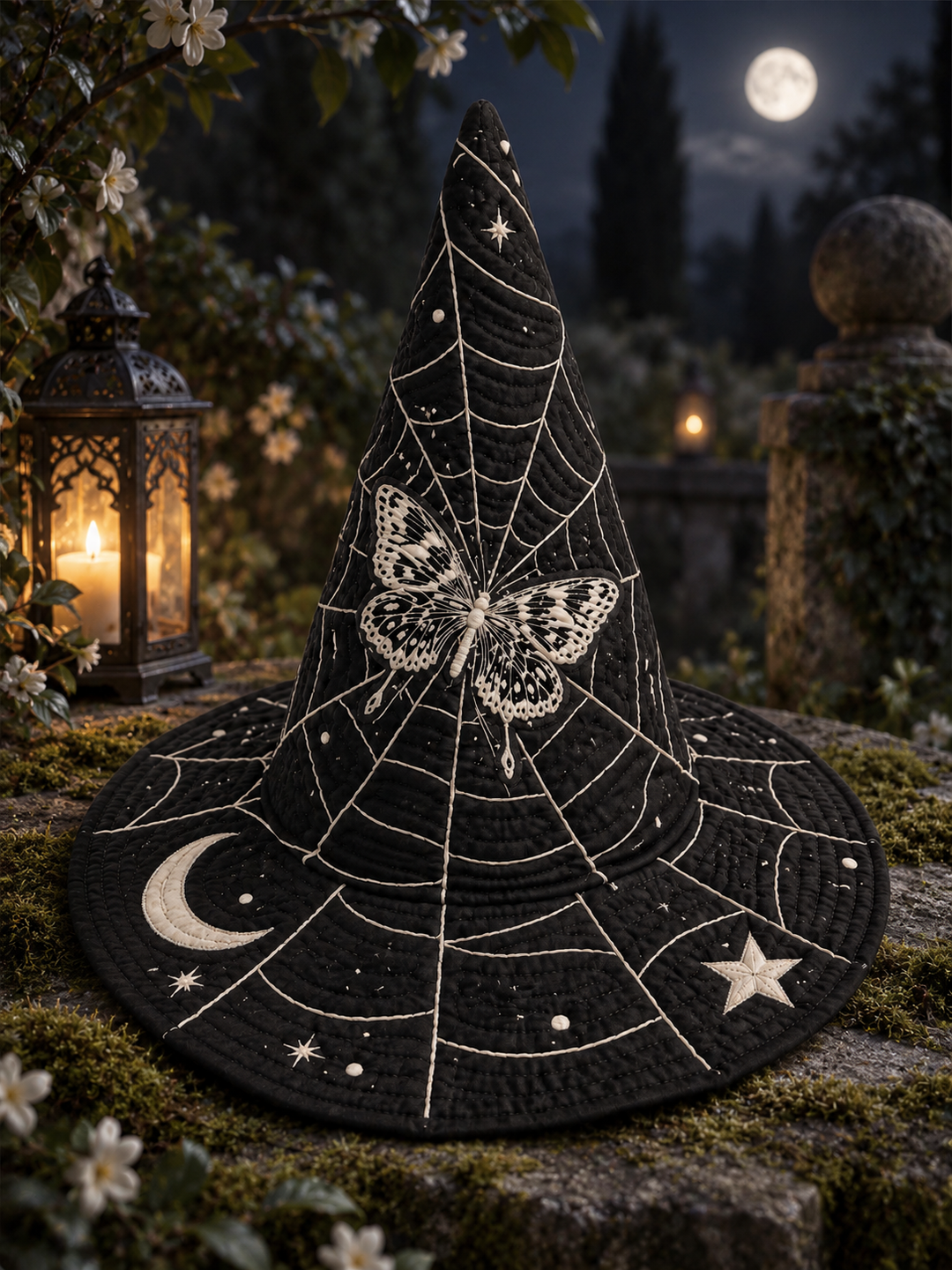 Moonlit Butterfly Celestial Gothic Handcrafted Quilted Witch Hat