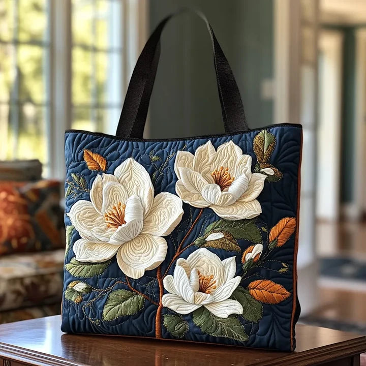 Elegant Magnolia Floral Quilted Bag – Available in Two Sizes