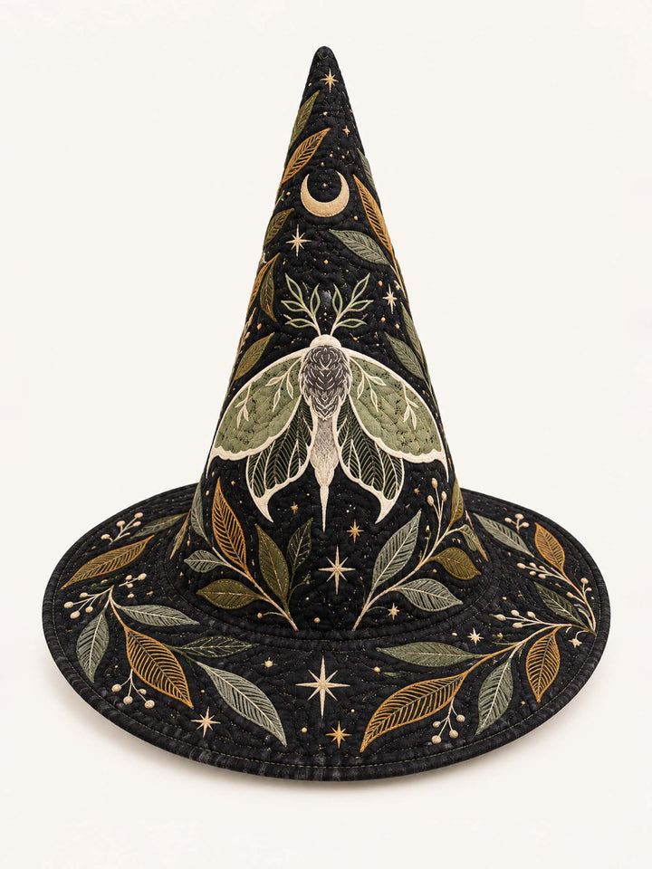 Moonlit Moth Botanical Gothic Handcrafted Quilted Witch Hat