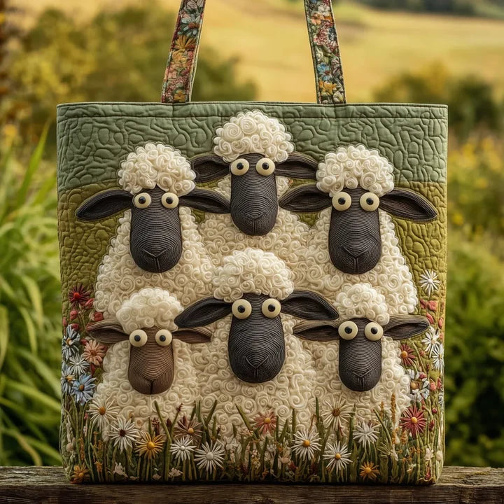 Artistic Quilted Bag Featuring Five Sheep – Available in Two Sizes