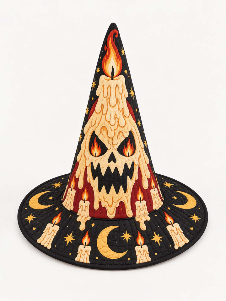 Melting Candle Skull Gothic Handcrafted Quilted Witch Hat