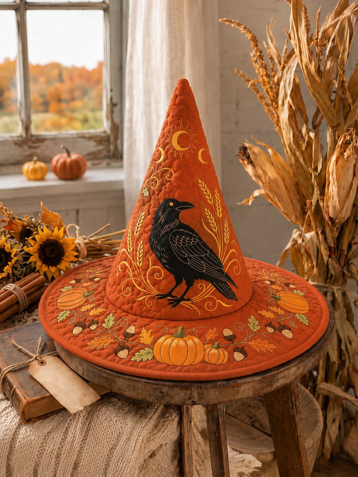 Raven Autumn Harvest Quilted Witch Hat