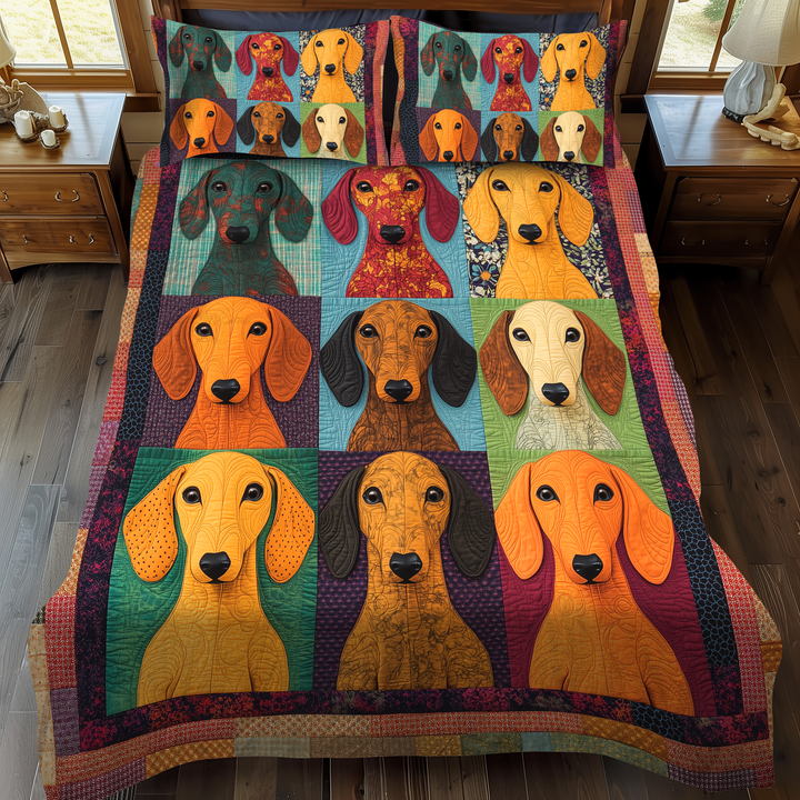 Adorable Dachshund 3-Piece Quilted Bedding Set