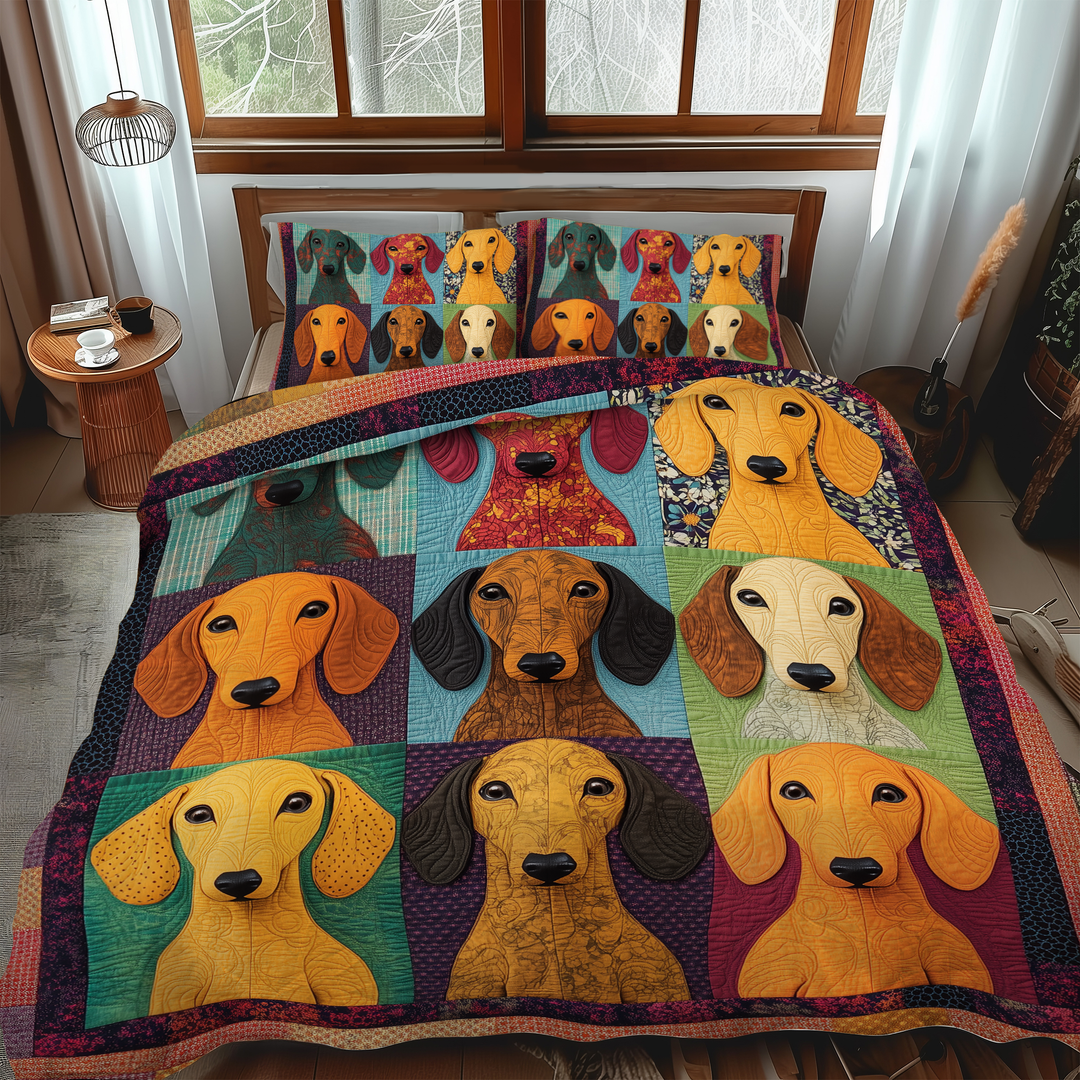 Adorable Dachshund 3-Piece Quilted Bedding Set