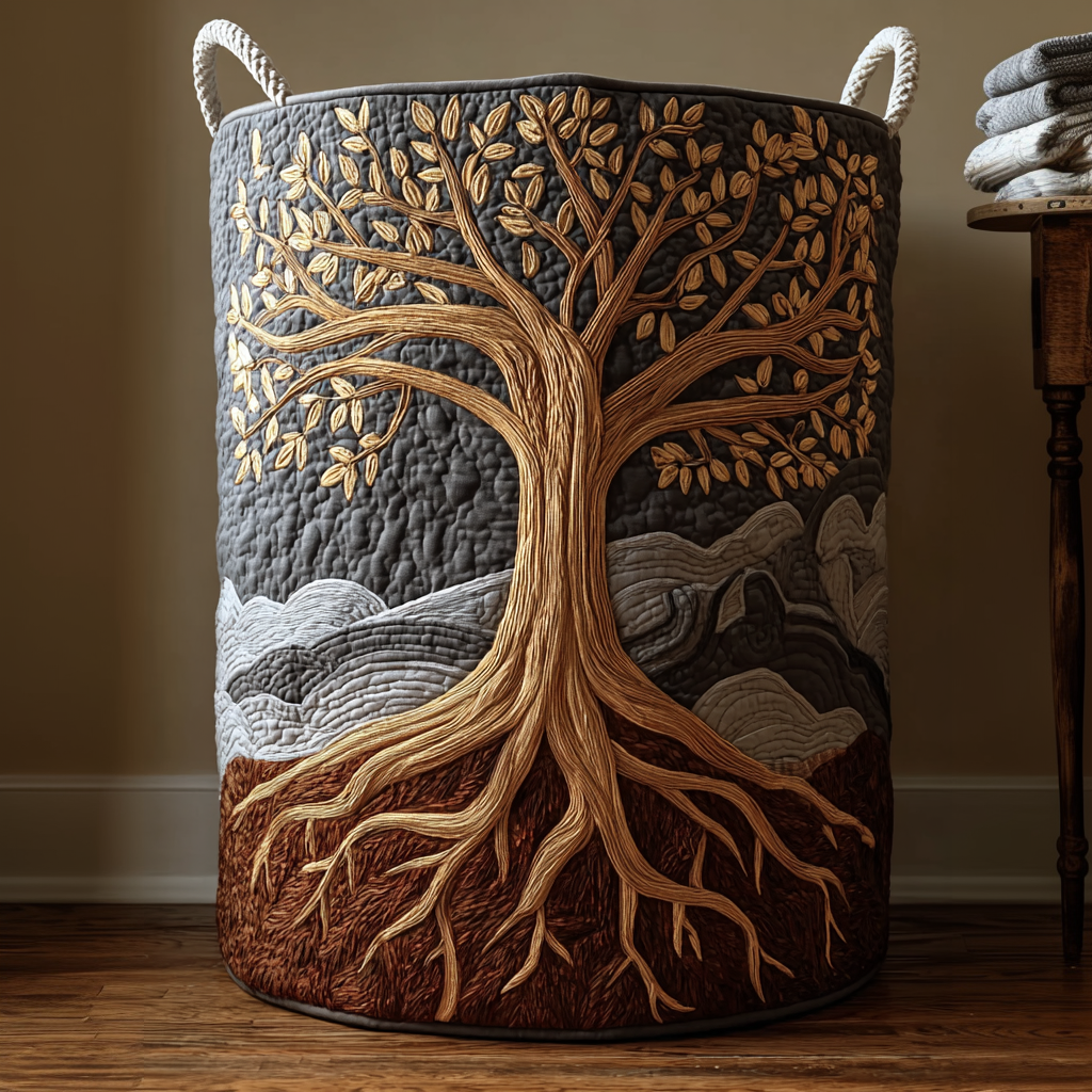 Handcrafted Laundry Basket - Tree of Life Design