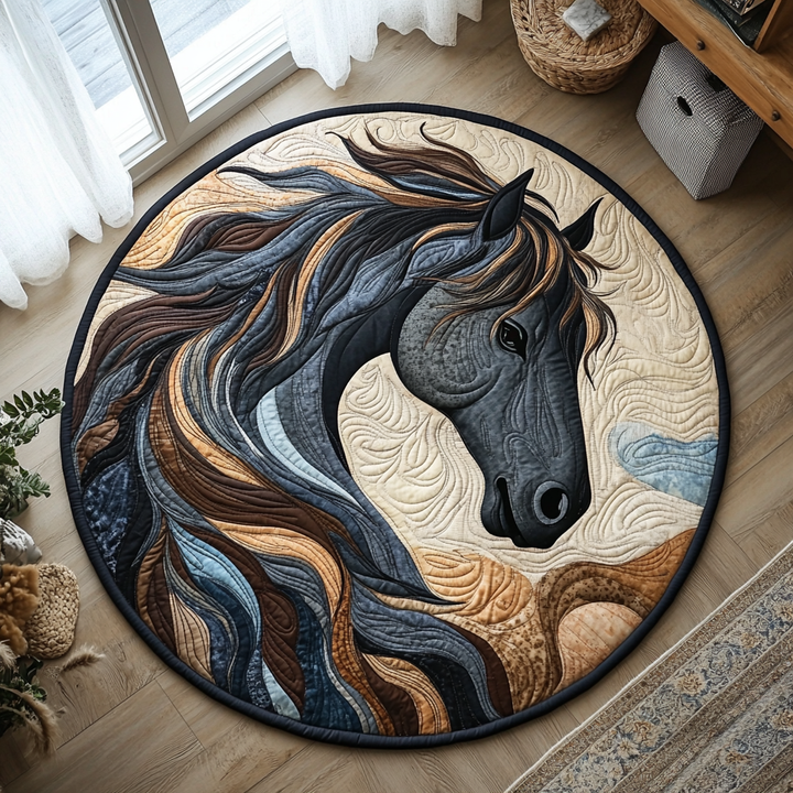 Quilted Round Mat featuring Artistic Horse Design - NCU0PD823