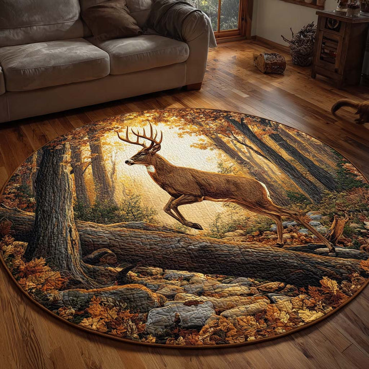 Quilted Round Mat with Autumn Deer Design - NCU0NNT1792
