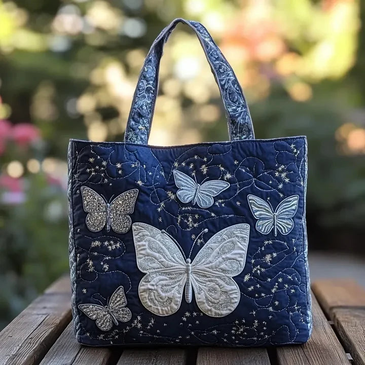 Elegant Silver Butterfly Artisan Bag – Stylish and Functional
