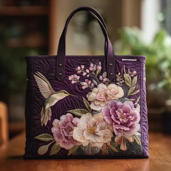 Elegant Artisan Bag Featuring Hummingbird and Orchid Design – Stylish and Functional