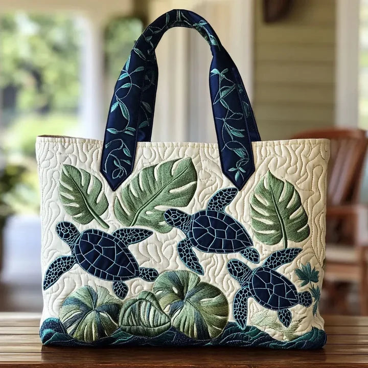 Lightweight and Spacious Quilted Sea Turtle Tote
