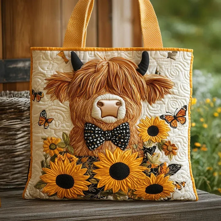 Handcrafted Bag Featuring Cows and Sunflowers – Perfect Gift Option