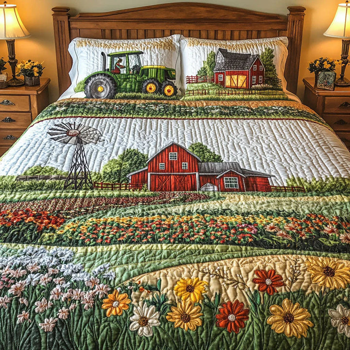 3-Piece Happy Farm Quilted Bedding Set