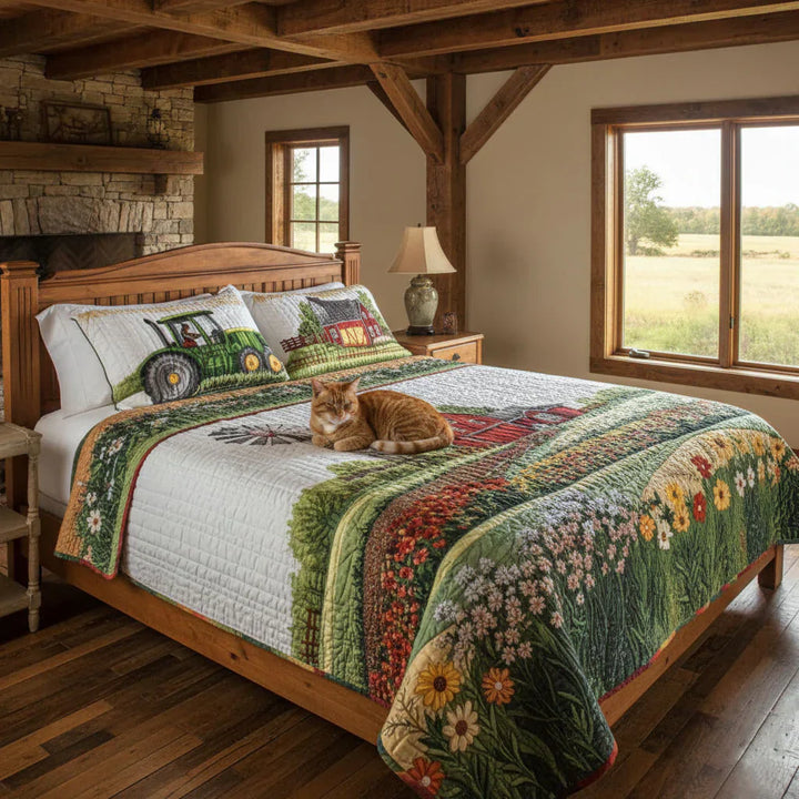 3-Piece Happy Farm Quilted Bedding Set