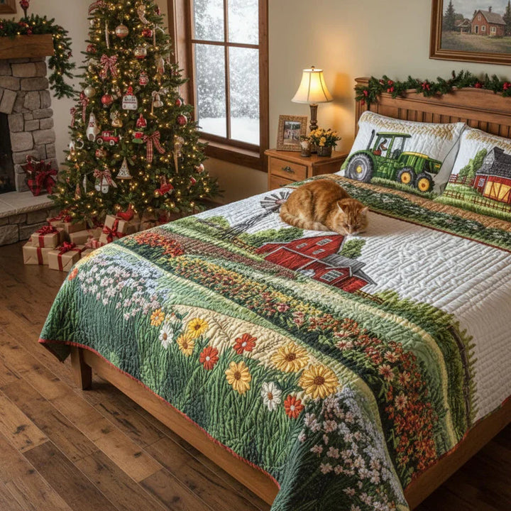3-Piece Happy Farm Quilted Bedding Set