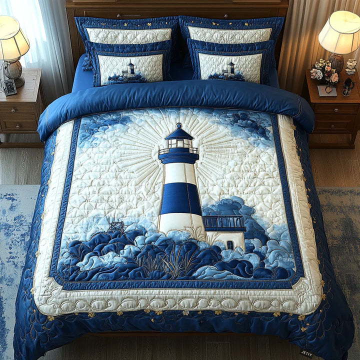3-Piece Quilted Bed Set - Lighthouse Breeze Design