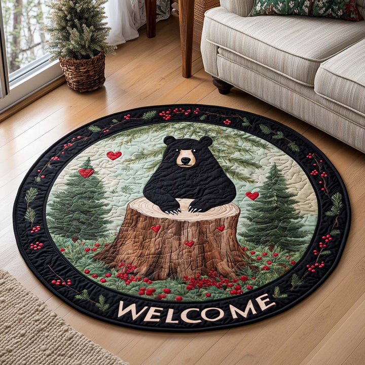 Quilted Round Mat with Bear Welcome Design - NCU0NNT1793
