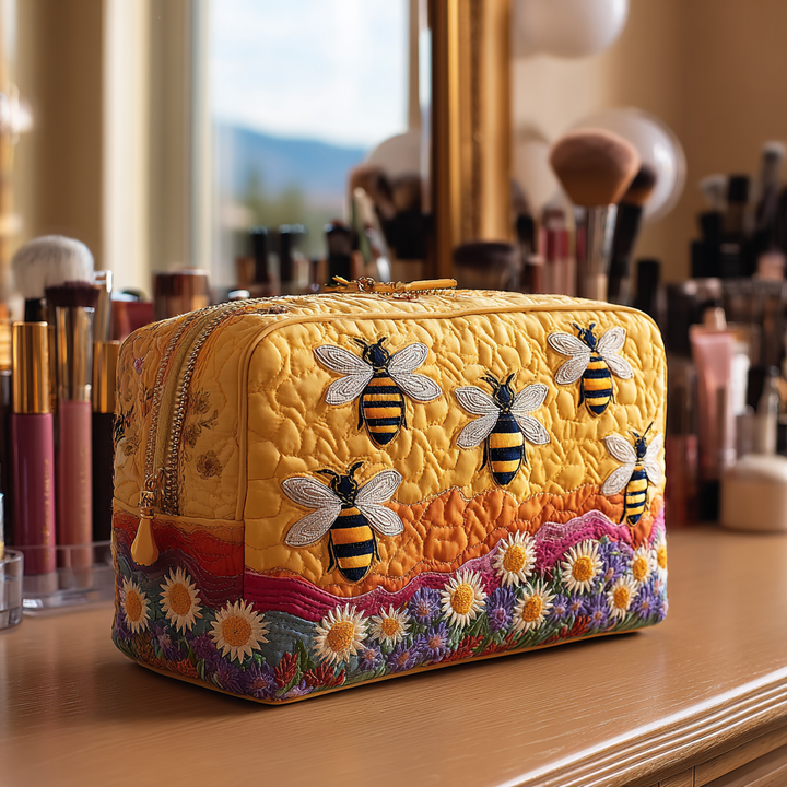 Bees and Flowers Quilted Cosmetic Bag - NCU0DK10420