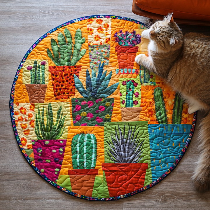 Cactus Haven Retreat Quilted Round Mat - Model NCU0PD900