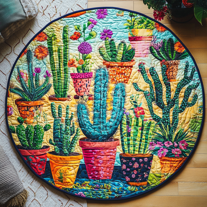 Cactus Sunset Glow Round Quilted Mat - Model NCU0PD885