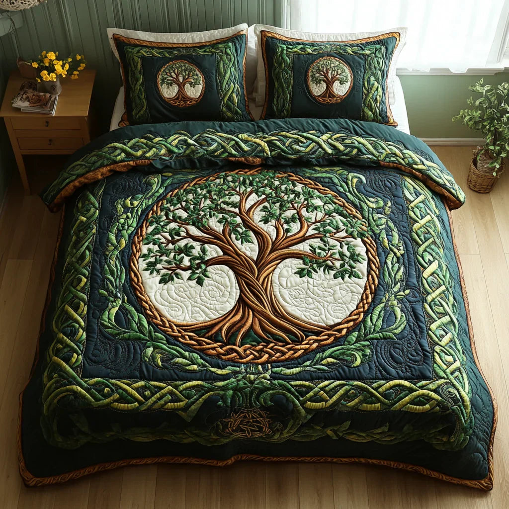 3-Piece Tree of Life Quilted Bed Set