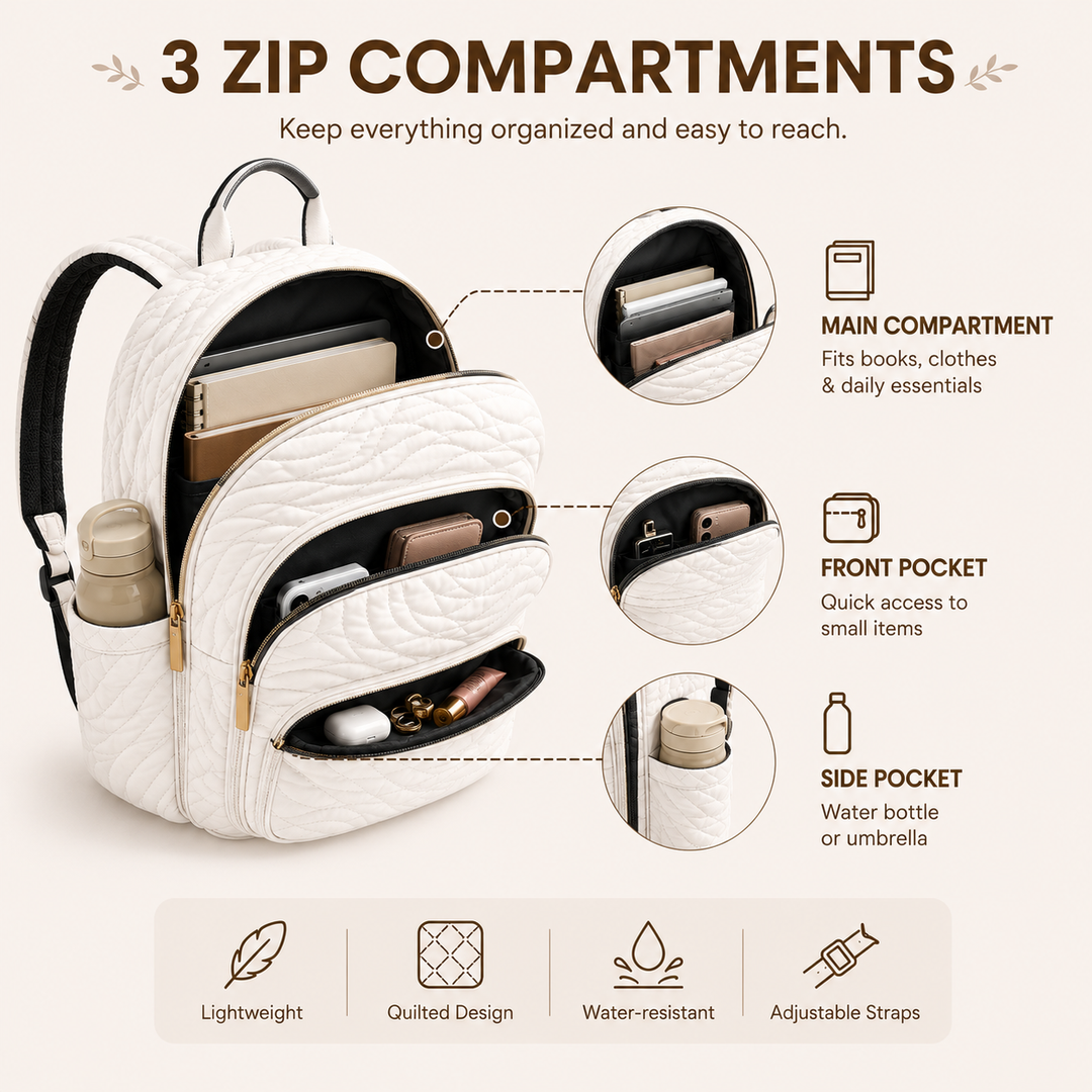Bichon Frise Quilted Mountain Backpack with Triple Zipper Closure LD13
