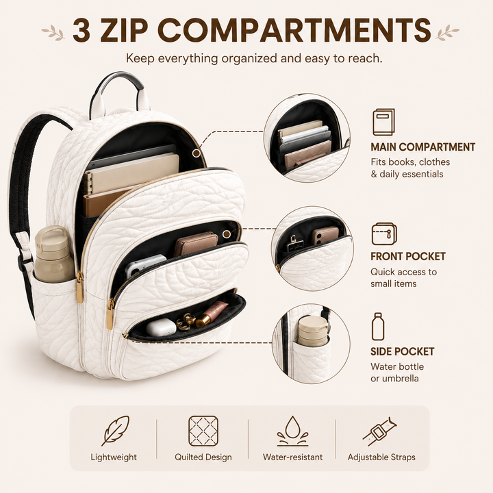 Bichon Frise Quilted Mountain Backpack with Triple Zipper Closure LD13