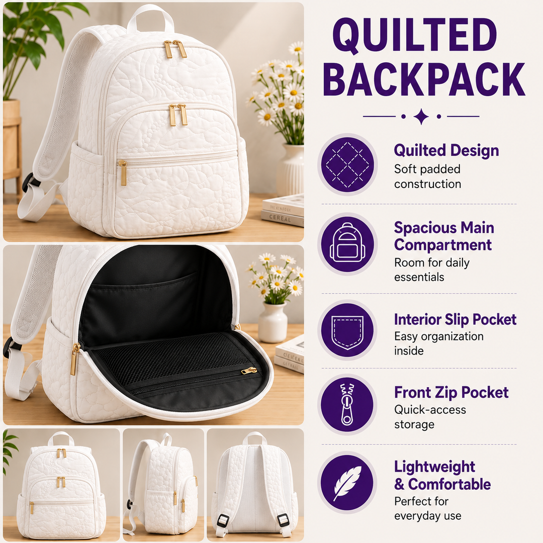 Quilted Robin Bird & Botanical Backpack with Triple Zipper Closure - LD20