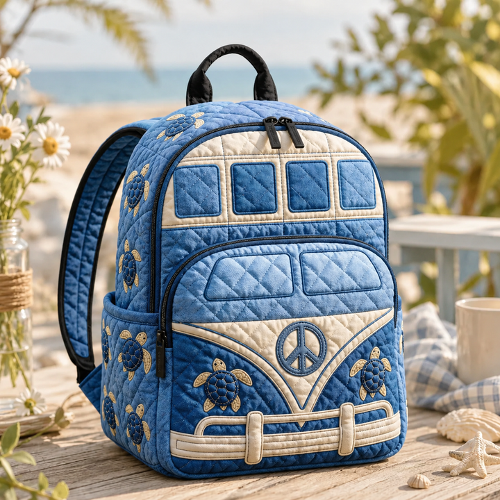 Quilted Denim Turtle Hippie Van Backpack LD19