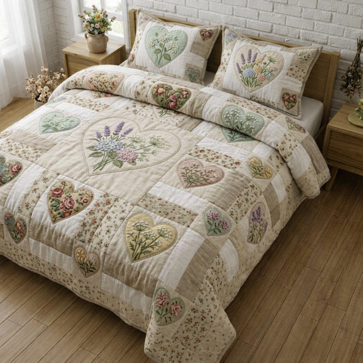 Flower Patchwork 3-Piece Quilted Bedding Set