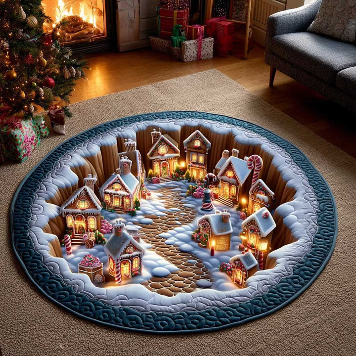 Quilted Round Mat - Christmas Eve Mini Town Design NCU0HTT146