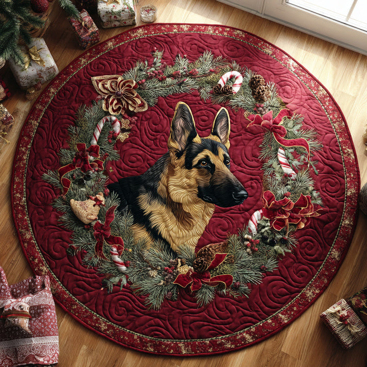 Quilted Round Mat Featuring Christmas German Shepherd Design - NCU0DV1103