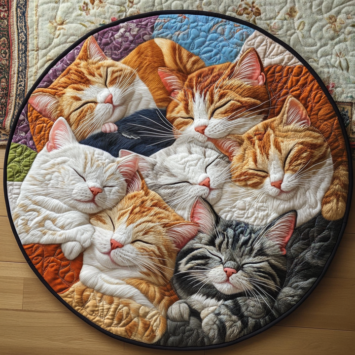 Cuddly Cat Quilted Round Mat - Model NCU0DV1074