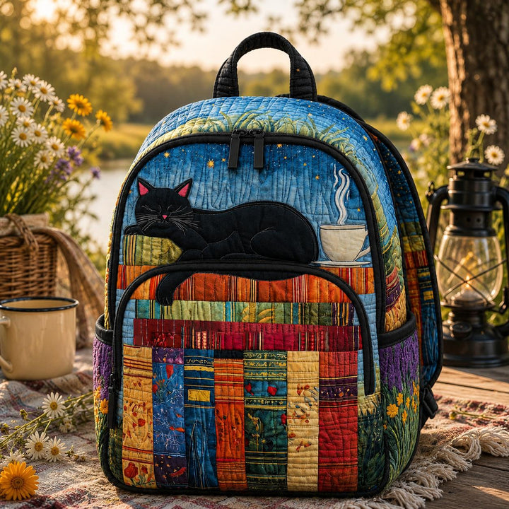 LD21 Quilted Black Cat Backpack by Book Nook