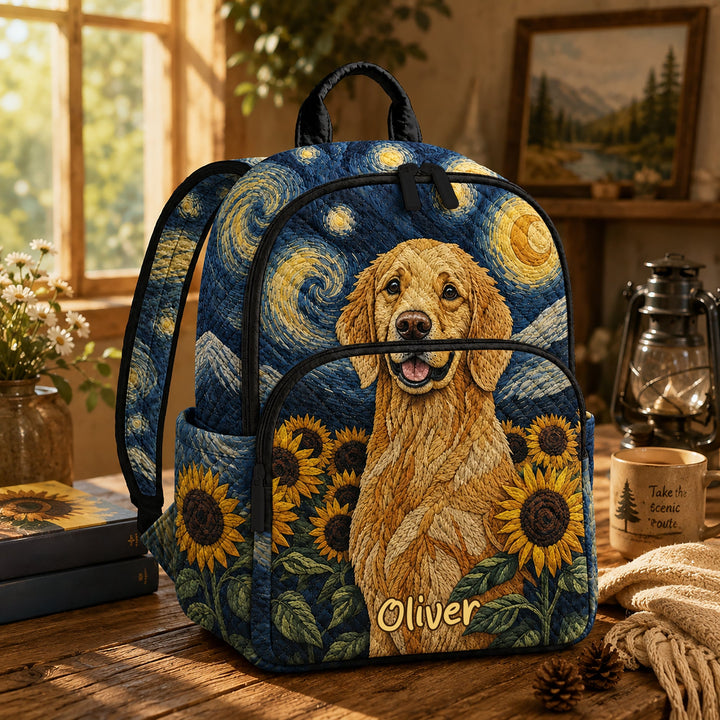 Personalized Quilted Backpack featuring Golden Retriever and Starry Night Design - LV15