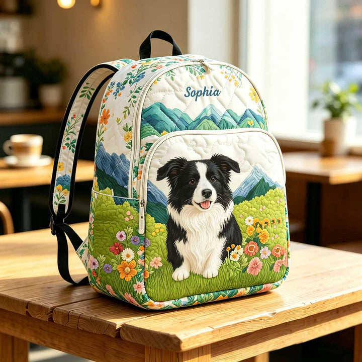 Custom Quilted Backpack Featuring Border Collie Design TG48