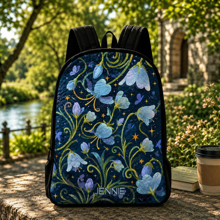 Personalized Bluebell Starry Night Quilted Backpack with Black Strap - Model TN04