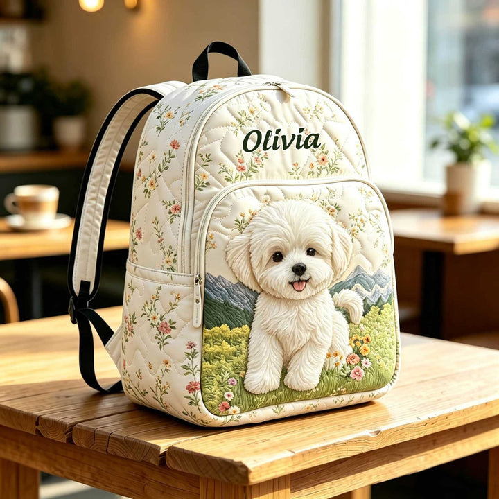 Personalized Floral Puppy Quilted Backpack TP31