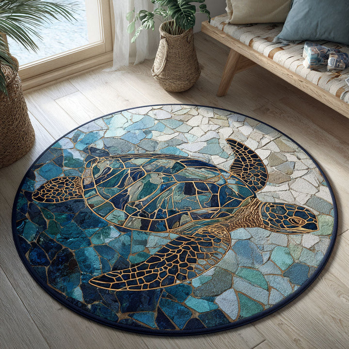 Round Deep Blue Drift Area Rug - Model NCU0TV820