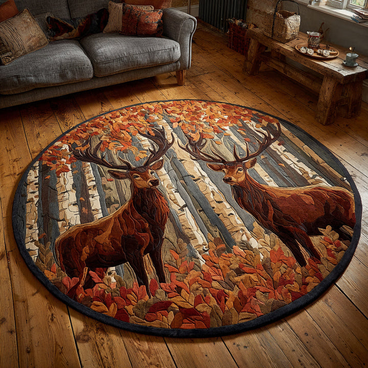 Round Carpet featuring Deer in Autumn Glade - NCU0HH828