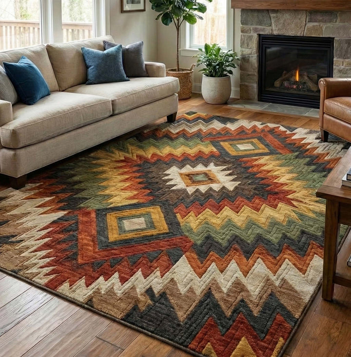 Desert Ember Chevron Pattern Area Rug - Model NCU0NXD1373